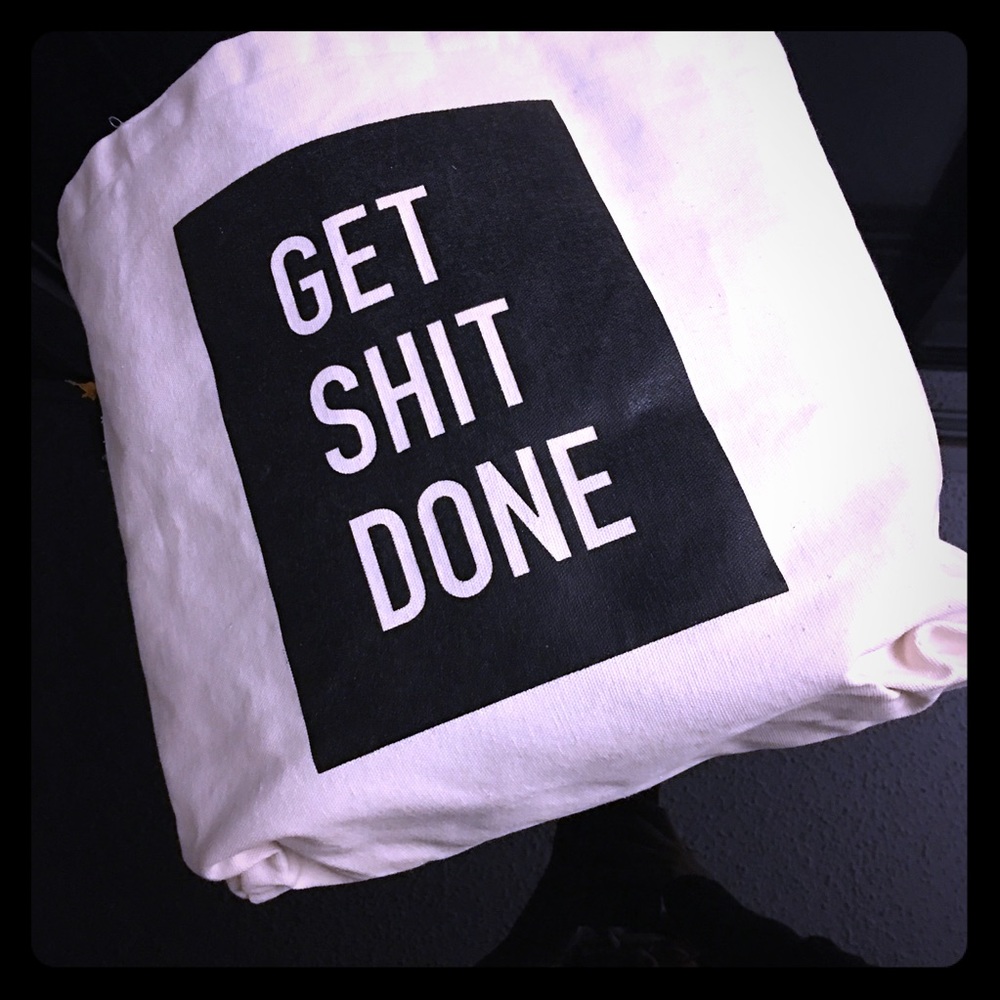 Get shit done canvas tote bag black white